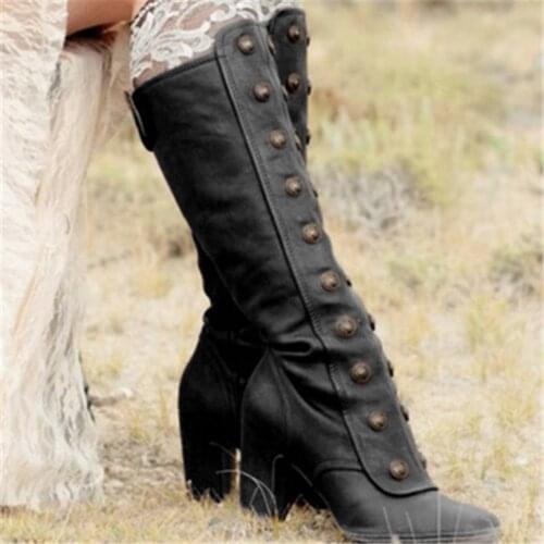 Women Knee-High Long Boots Fashion Retro Rivets Side Zip Booties High Heels Retro Shoes Woman High Boot Warmer Hiking Snow Boots