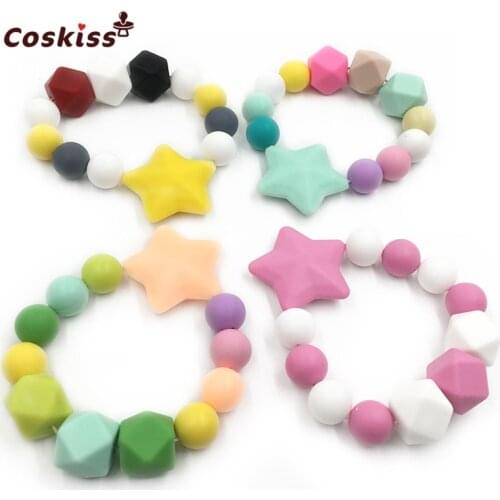 Baby Teething Chew Toy BPA Free Safe Silicone Star Nursing Bracelet Charms Chewable Silicone Beads DIY Crafts Baby Teether