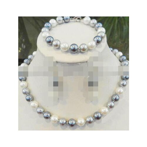 12MM GENUINE RED black gray SEA SHELL PEARL NECKLACE BRACELET JEWELRY SET 18
