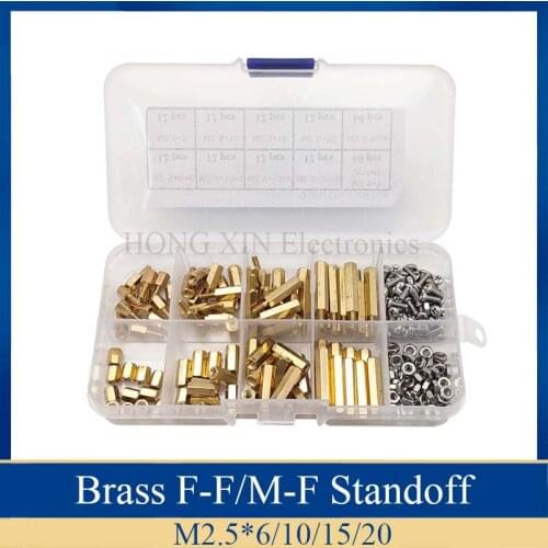 216Pcs/M2.5 PCB Threaded Brass Male Female Standoff Spacer Board Hex Screws Nut Assortment Box kit set with Plastic Box