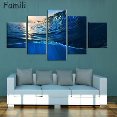 5Pcs/set The Setting Sun Sea Wave Picture Canvas Print Canvas Painting Wall Art Canvas Painting For Home Decor Frameless