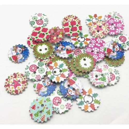 50pcs 24mm Wooden Christmas Round Gear Buttons Mixed Xmas Wood Button For Scrapbooking