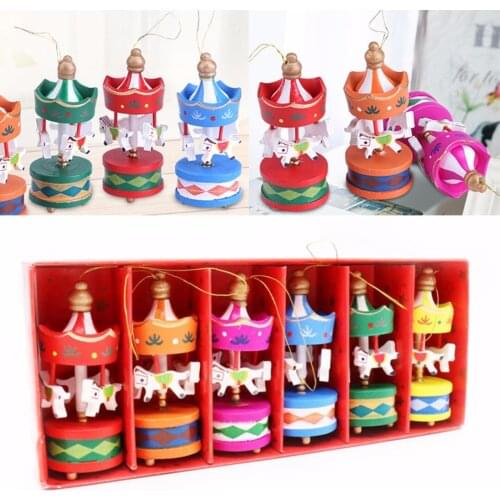 6Pcs New Wooden Carousel Horse Ornament Merry-Go-Round Christmas Bedroom Decor