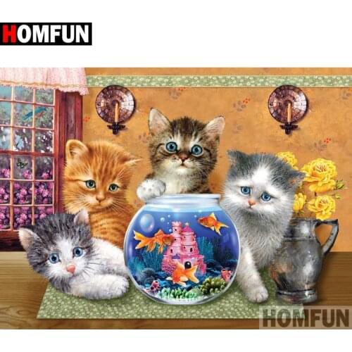 HOMFUN Full Square/Round Drill 5D DIY Diamond Painting "cat" Embroidery Cross Stitch 5D Home A08269