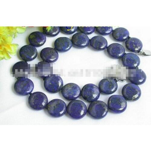 Free Shipping AAA nature coin fastener lapis lazuli necklace 14mm 17"