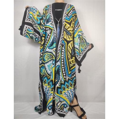 Bohemian European Cotton Long Cardigan Beach Robe For Women African Printed Summer Beach Cover Up Kimonos For Lady