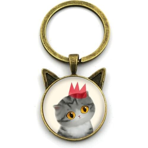 New Cute Cat Series Time Gem Keychain Crystal Key Ring Small Pendant Party Gift Fashion Small Jewelry