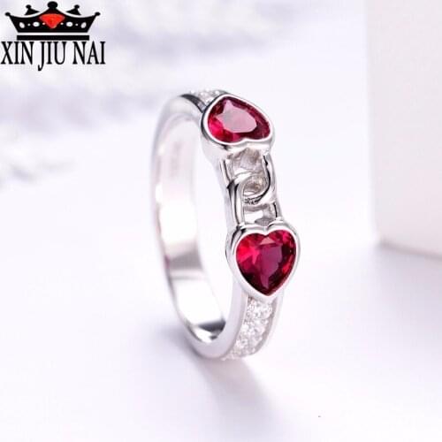 CZ wedding Purple/Red Fashion Romantic Heart Lock Crystal Advanced Zircon Engagement Ring Lady Ring Party Beautiful Jewelry Gift