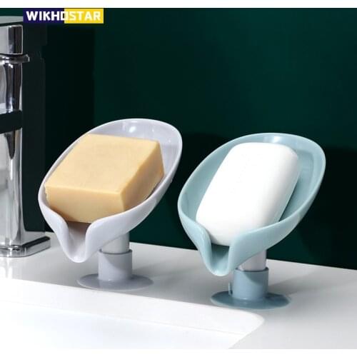 WIKHOSTAR Leaf Shape Soap Dish Soap Box Drain Rack Bathroom Shower Soap Holder Sponge Storage Plate Tray Bathroom Accessories