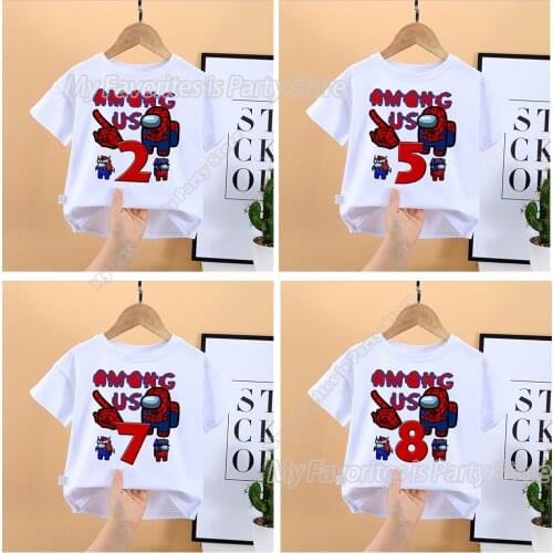 Among of Us Infant Boy Girl Clothes Baby Summer Cotton T-Shirt Child Birthday Number Tee Cartoon Printed Shirt Kid Birthday Gift