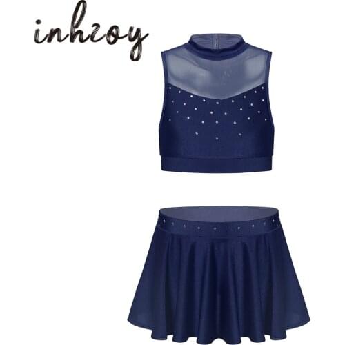 Kids Girls Latin Rumba Dancewear Outfit Sleeveless Dance Crop Tops With Skirt Set Ballet Gymnastics Leotard Jazz Dance Costumes