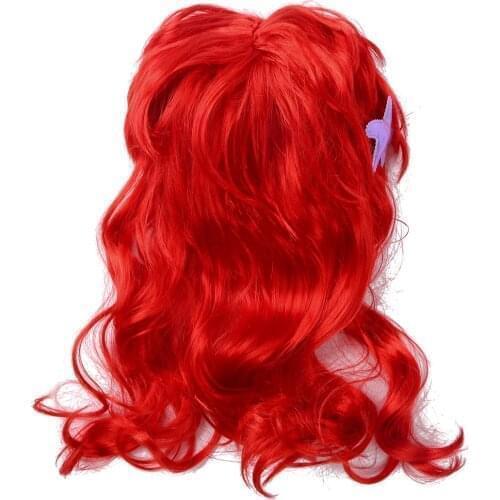 Kids Girls Princess Dress up Red Wigs Hair with Starfish Hair Clip Headwear Halloween Anime Cosplay Costume Mermaid Accessories