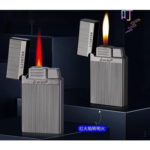 Double Fire Lighter Crisp Pleasant Steel Sound Charging Red Flame Wind Proof Open Fire Inflatable Lighter