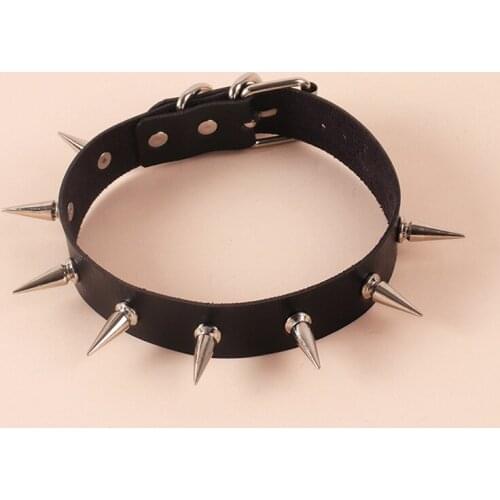 Goth Long Rivet PU Leather Choker Collar Black Color Necklace For Women Vintage Punk Gothic Style Club Party Jewelry E112