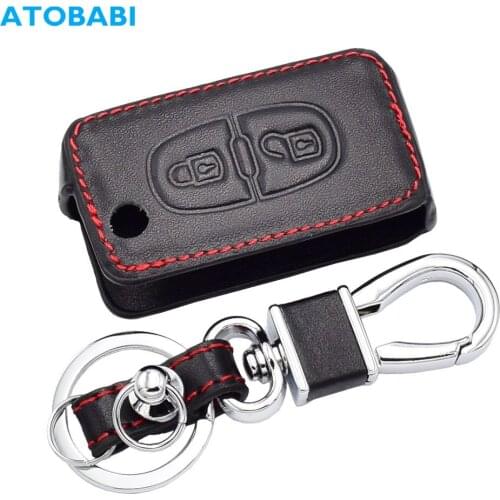Leather Car Key Case For Peugeot RCZ 206 207 306 307 308 407 408 Citroen C2 C3 C4 Quatre Remote Fob Protector Cover Keychain Bag