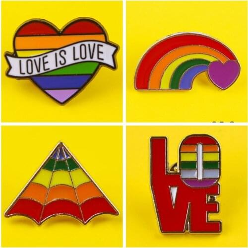 Love Is Love Rainbow Flags Star Heart Badges Enamel Pins Creative LGBT Brooches Clothes Lapel Metal Pin Lesbian Gay Pride Design