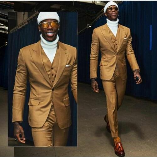 2021Mens Suits Three Piece Tweed Suit Herringbone Peaked Lapel Custom Made Groom Tuxedos Wedding Prom Dress Jacket Pants