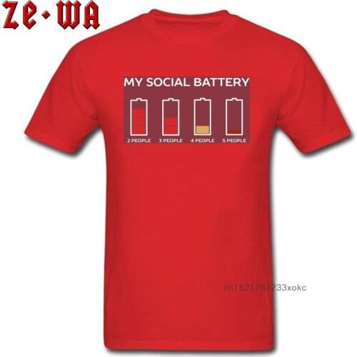 2018 Men Tops & Tees Funny Introvert Humor T-shirt Male Red Tshirt Social Battery Comics T Shirts 100% Cotton Summer Clothing