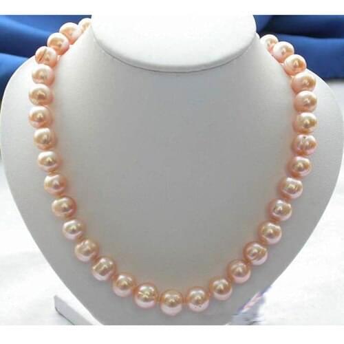 New Arriver Real Pearl Jewellery,17inches AA 10-12MM Pink Round Freshwater Cultured Pearl Necklace,Perfect Women Birthday Gift