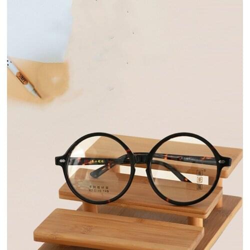 Retro Round Unisex Crystal Eyeglasses Frame Literature Acetate Temple Legs Optical Glasses Myopia Presbyopia Prescription