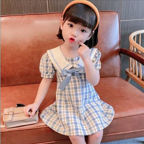 Toddler Girl Dresses Girls Dress Korean Style Butterfly Short-sleeved Plaid Dress Princess Dress Kids Dresses for Girls