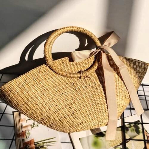 Handmade Half-Round Rattan Woven Straw Crossbody Bag Summer Beach Women Messenger Shoulder Bags Girls Small Handbag