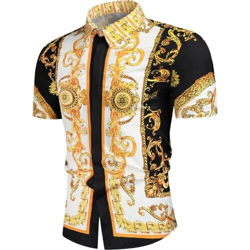 Luxury Royal Shirt Men Casual Slim Fit Short Sleeve Men Paisley Print Shirt Camisa Social Masculina Manga Longa Prom Party Shirt