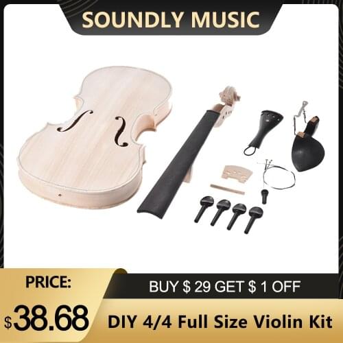 DIY 4/4 Full Size Violin Kit Natural Solid Wood Acoustic Fiddle with EQ Spruce Top Maple Back Neck Fingerboard Tailpiece New