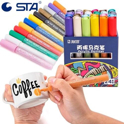 STA 12/24 Colors Acrylic Permanent Paint Marker pen for Ceramic Rock Glass Porcelain Mug Wood Fabric Canvas Painting