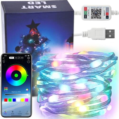 Bluetooth-compatible Leather Wire LED String Lights IP67 Smart Light Garland Fairy Lights Music Christmas Lights Holiday Decor