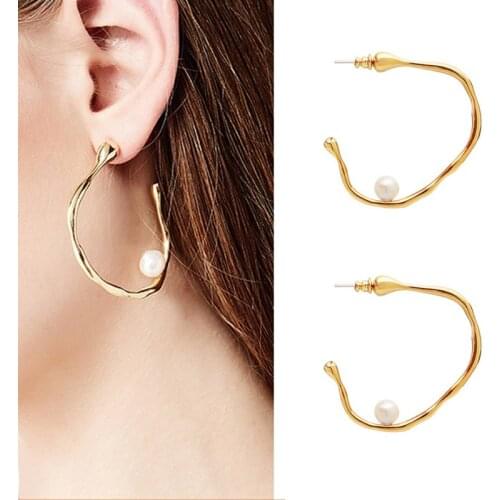Trendy Pearl Line-design Earrings High Quality Half-circle Copper Material Luxury Gold Color Women Earring Jewelry Gift