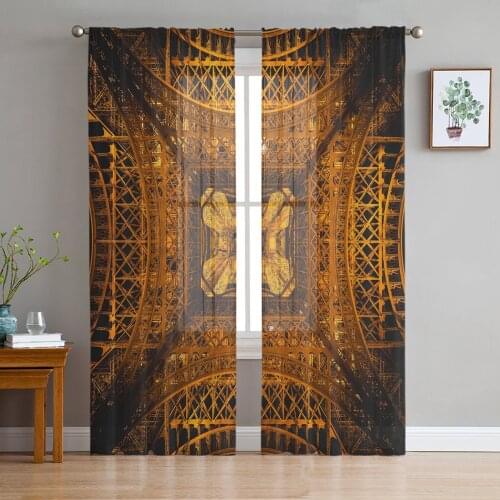 Iron Tower Vintage Window Treatment Tulle Modern Sheer Curtains for Kitchen Living Room the Bedroom Curtains Decoration