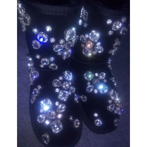 Woman Bling Glitter Gem Rhinestone Embellished Snow Boots Winter Flat Warm Plush Crystal Slip on Ankle Boots Shoes Female Botte