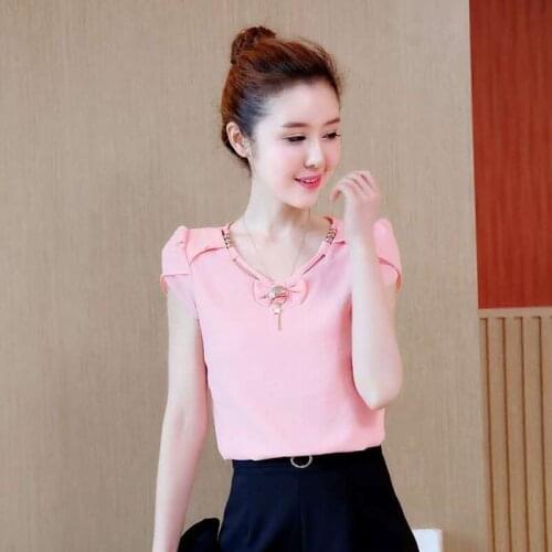 Womens Tops Chiffon Blouse Women Short Sleeve Summer Blusas Woman Shirt Blouses Plus Size Female Top Tee DD2584