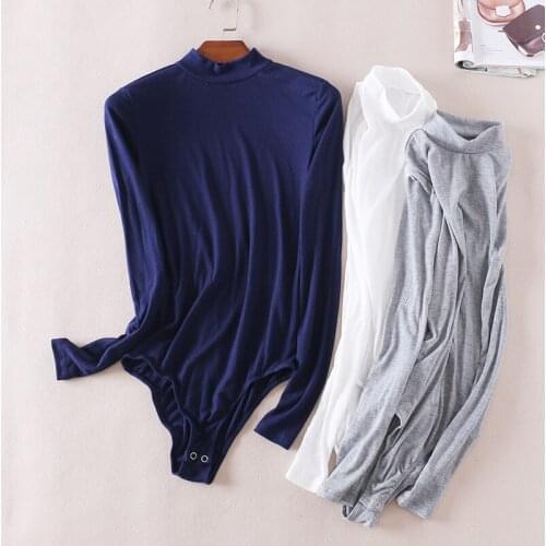 P699 Women Sexy Fashion Bodysuit Jumpsuit Stand Collar Long Sleeve Slim Tight Romper Overalls Jumpsuit Ladies Playsuits Rompers