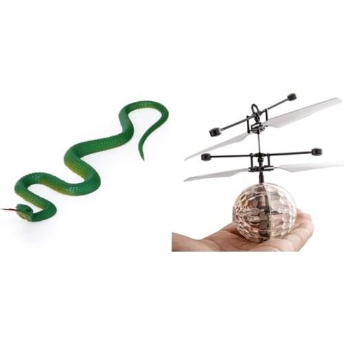 1 Pcs Simulation Soft Plastic Toy Simulation Snake & 1 Pcs Infrared Induction Drone Flying Flash Toy