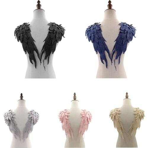 15 x 40 cm Elegant Wings Motif Embroidery Patches Badge Wedding Guipure Dress Lace Applique Clothing For Sewing DIY Crafts LT17