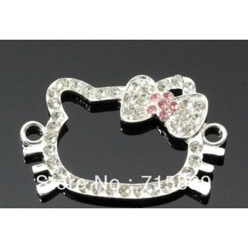 200pcs Silver Cat Crystal bracelet beads Rhinestone connector beads Fit Making Bracelets