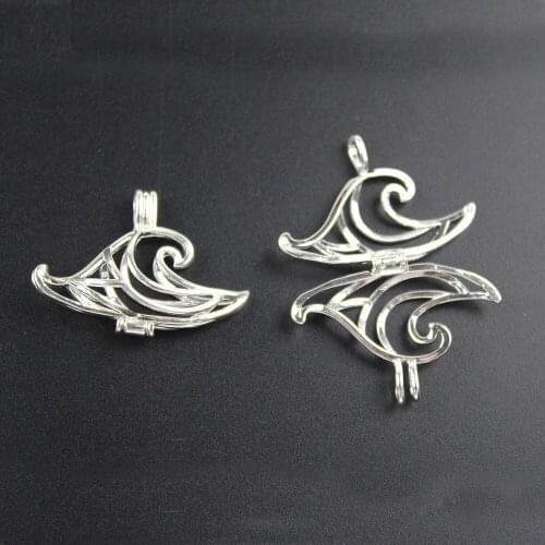 36*25mm,Wave Essential Oil Diffuser Pearl Cage Pendant,Aromatherapy Locket Necklace Volcanic Setting Lava Stone Jewelry,HM