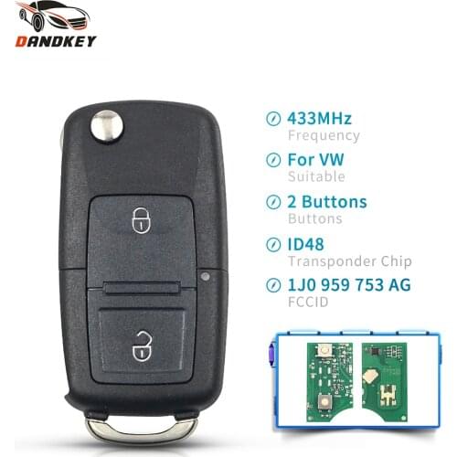 Dandkey 5pcs Car 433MHz ID48 Chip Flip Remote Key 1J0959753AG For VW For Seat Arosa Cordoba Ibiza Leon Toledo Vario 2002 - 2009
