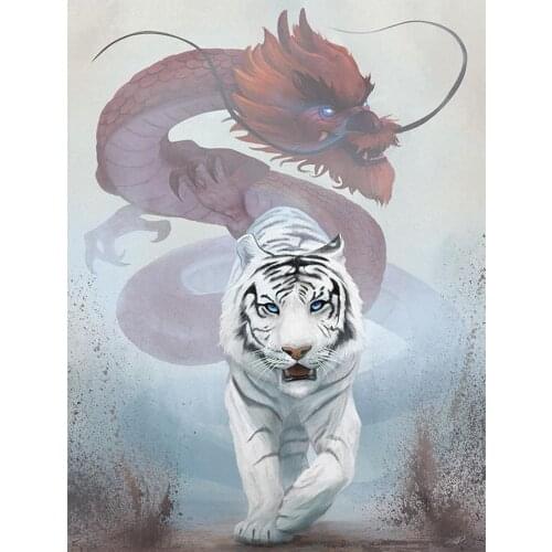 5D DIY Diamond Painting Animals "Tiger and Dragon" Full Square Diamond Embroidery Sale Picture of Rhinestones Mosaic Painting