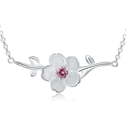 9002 Flower Shiny Crystal 925 Sterling Silver Female Pendant Necklaces Jewelry Women Gift Short Chains No Fade