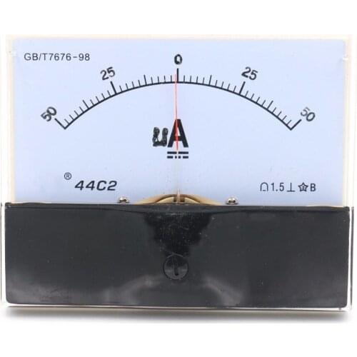 Analog Ammeter 44C2 Rectangle Dial Panel Ampere Meter DC 50-0-50uA 44C2 +-50uA