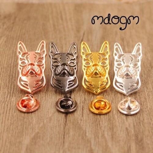 Mdogm Boston Terrier Dog Animal Brooches And Pins Suit Cute Metal Funny Small Father Collar Badges Gift For Male Men B152