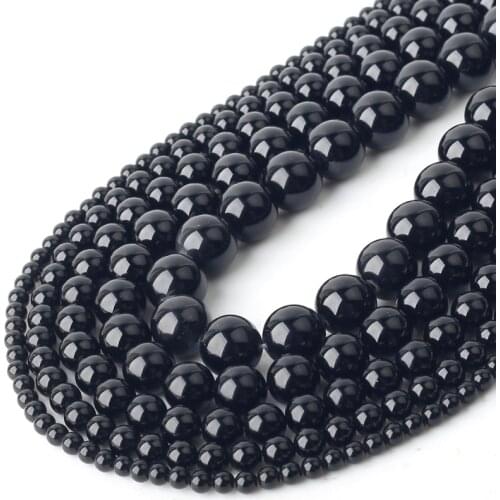 Natural Stone Solid Black Agates Onyx Smooth Round Gem Stone Beads 15" Strand 4 6 8 10 12MM Pick Size For Jewelry Making