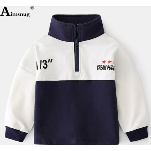 Aimsnug Children Autumn T-shirt Kids Fashion Zipper Tops Long Sleeve Tees Shirt Kids Clothing 2021 Patchwork Top Pullovers