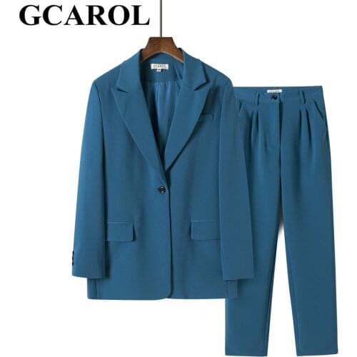 GCAROL Women Notched Collar Suit And Guard Pants 2 pcs Sets Formal Single Breasted Blazer Pleated Trousers Spring Autumn Winter