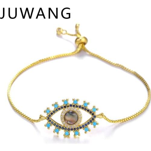 JUWANG Turkish Blue Crystal Evil Eye Bracelets For Women Girls Handmade DIY Fashion Copper Chain Bracelet Jewelry Accessories