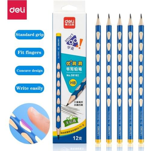 Deli Hole Pencil HB 2B Beginner Correction Grip Posture Water Drop Triangle Pole Childrens Calligraphy Student Stationery