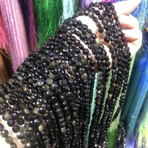 Natural Stone Loose Beads Circular Section Golden Obsidian For Necklace Bracelet Handiwork Sewing Craft Jewelry Accessory